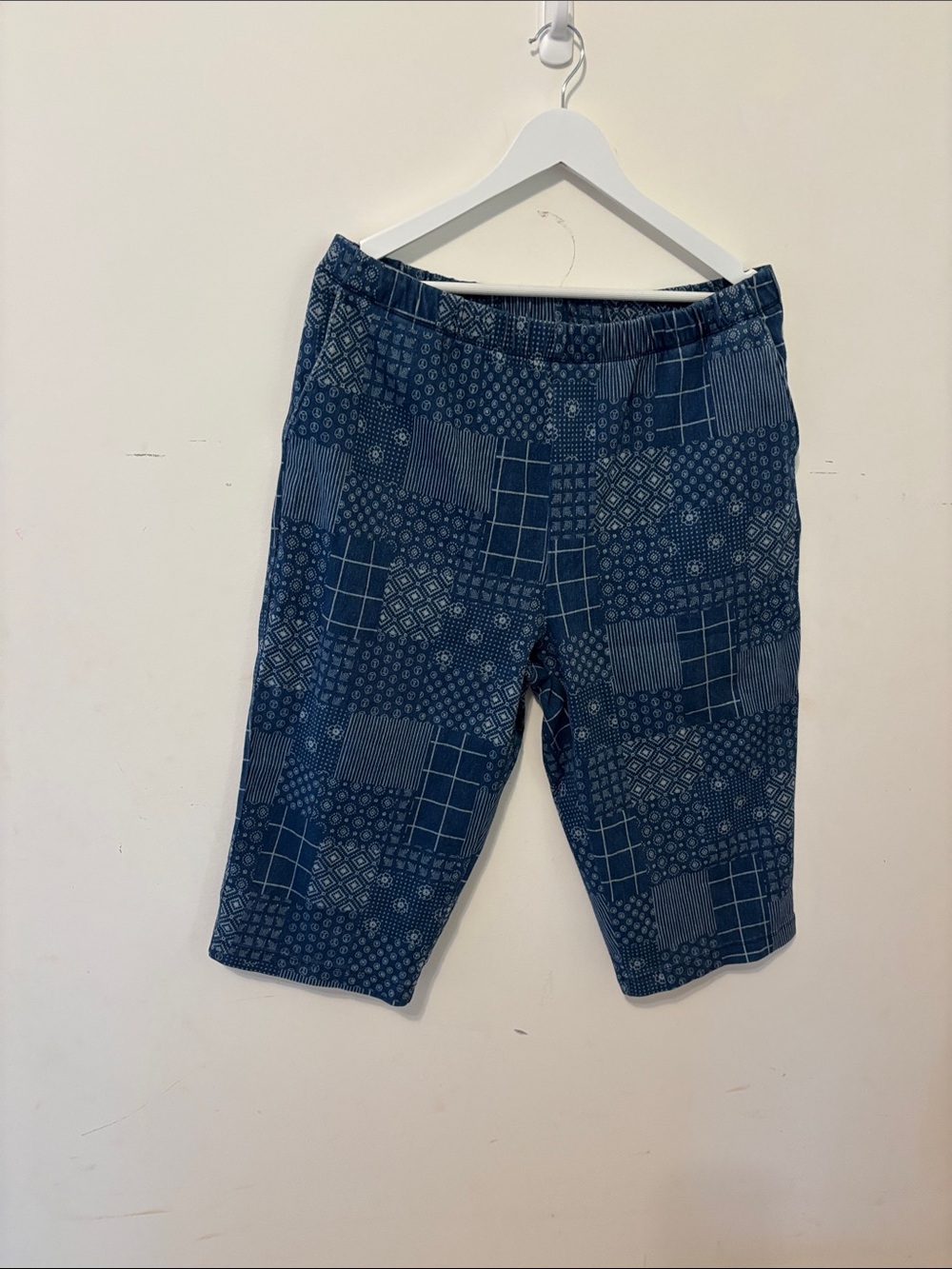 Lands' End Navy Patchwork Print Capris